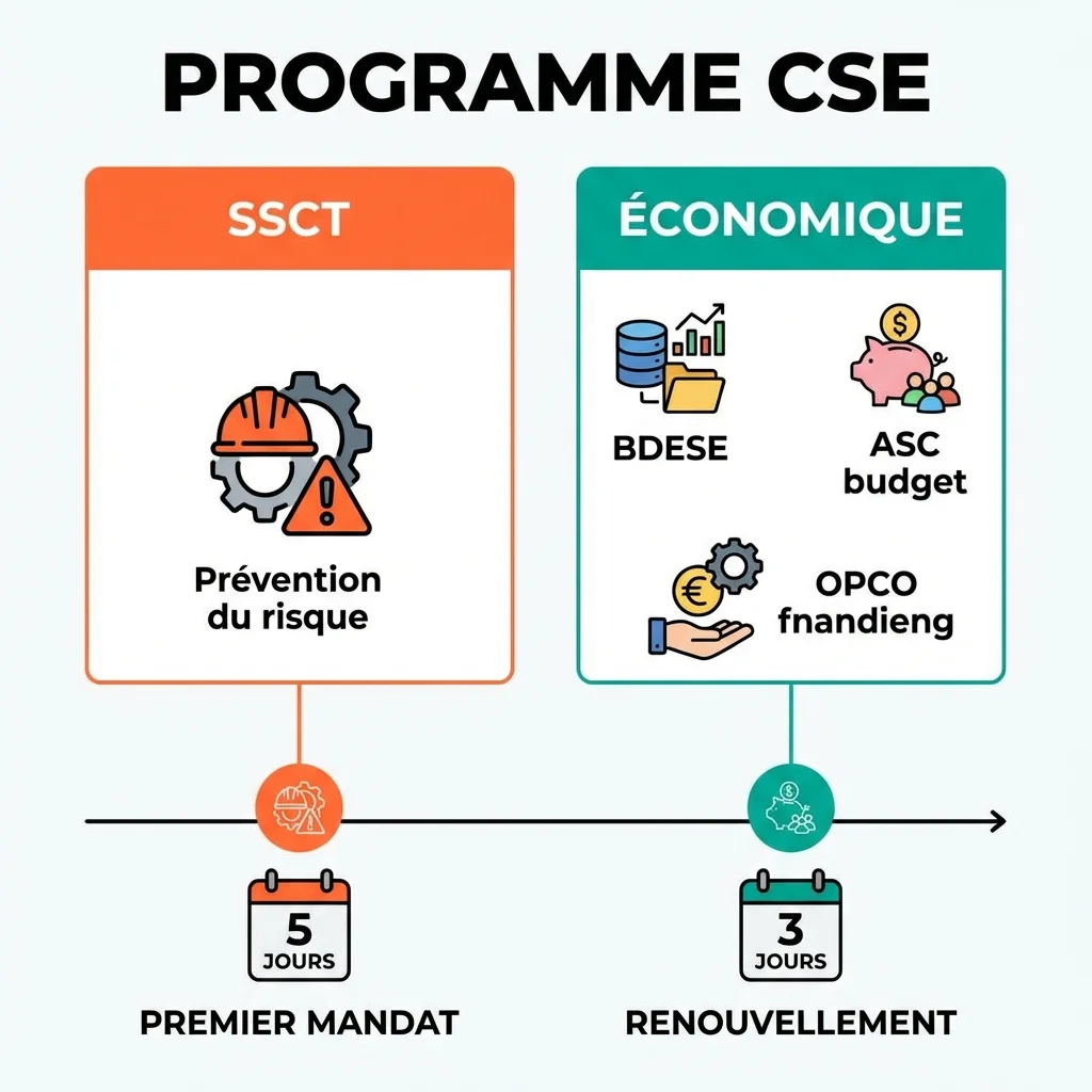 Élus du CSE en formation SSCT travaillant sur les conditions de travail