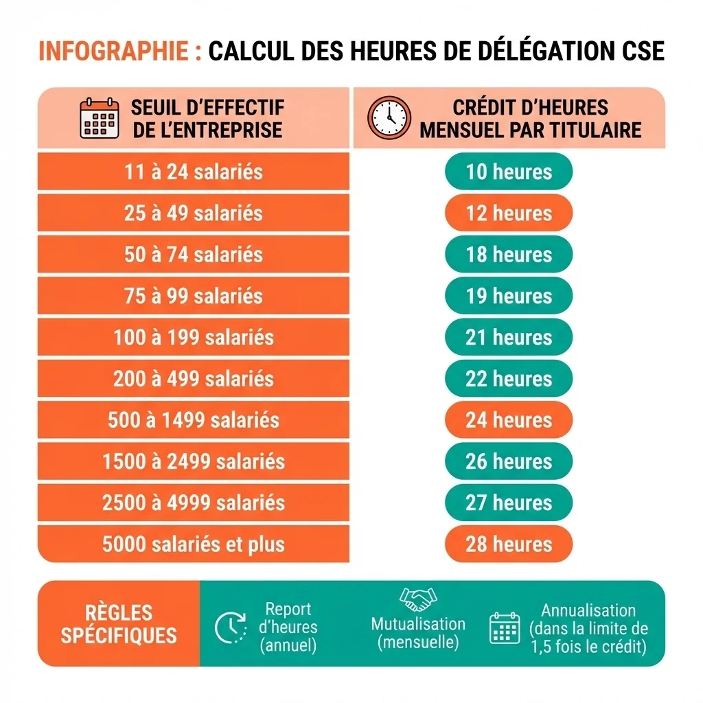 Tableau des heures de délégation CSE