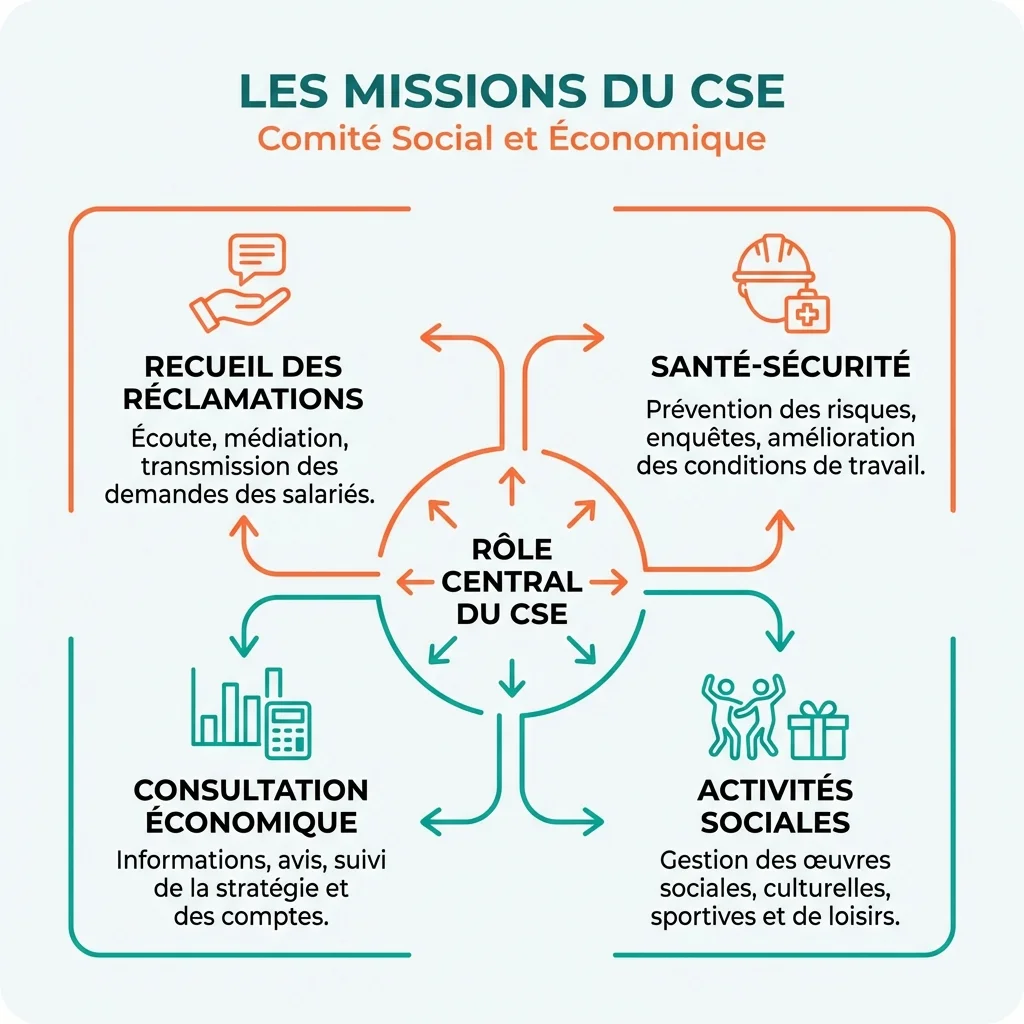 Infographie des 4 missions du CSE