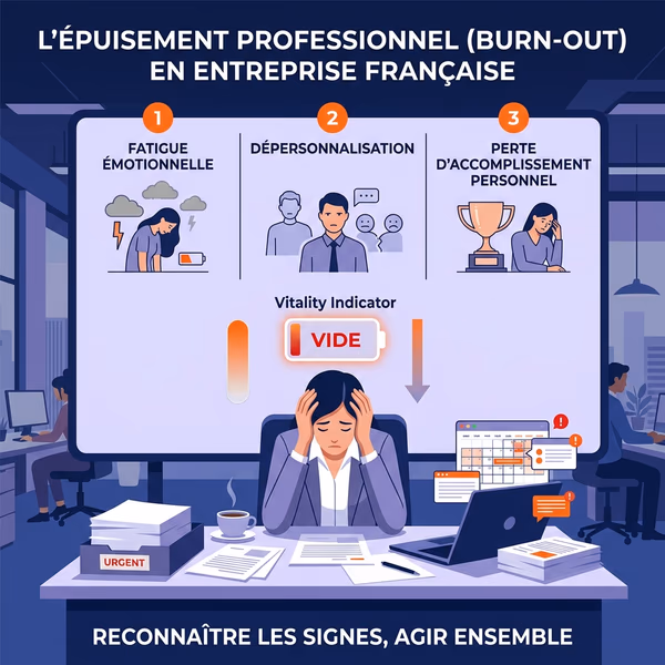 Les trois dimensions du MBI Maslach Burnout Inventory : épuisement émotionnel, dépersonnalisation, accomplissement personnel