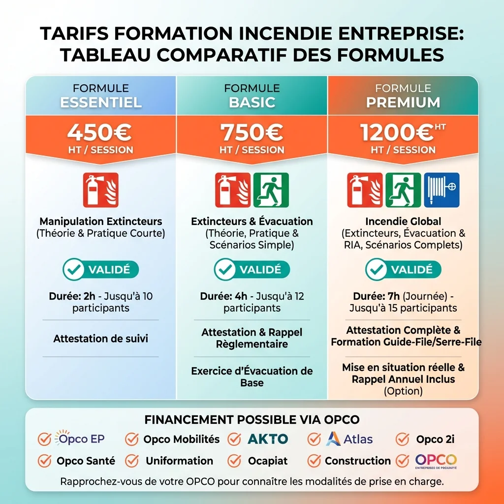Tableau comparatif tarifs formation incendie