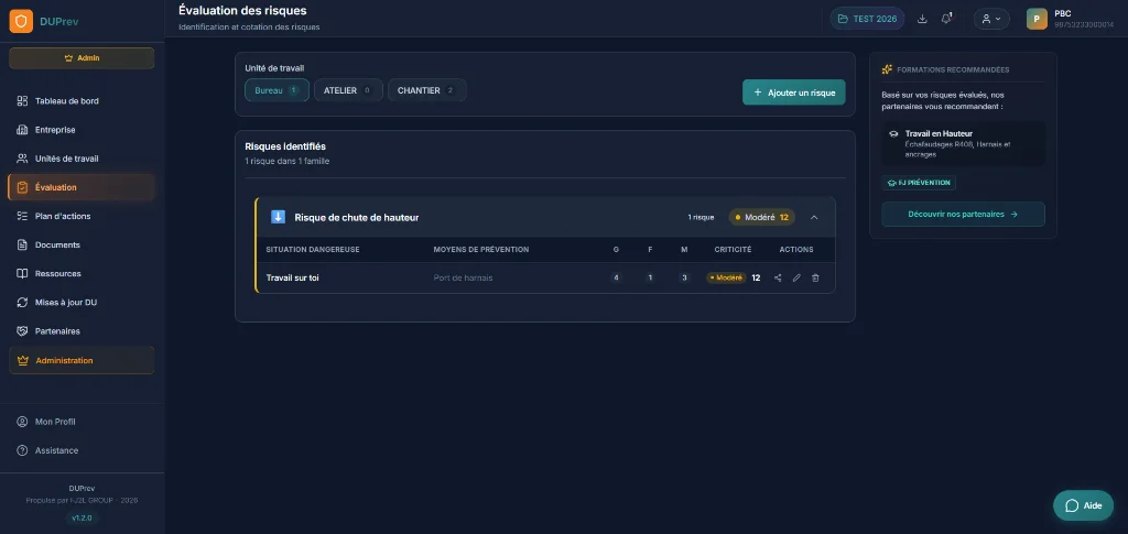 Évaluation des risques professionnels dans DUPrev