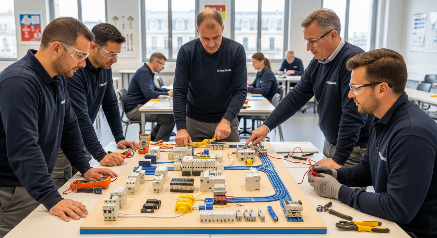 Formation pratique habilitation électrique sur maquette pédagogique à Bordeaux